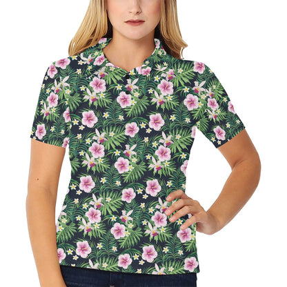 Hibiscus Tropical Print Design LKS309 Women's Polo Shirt