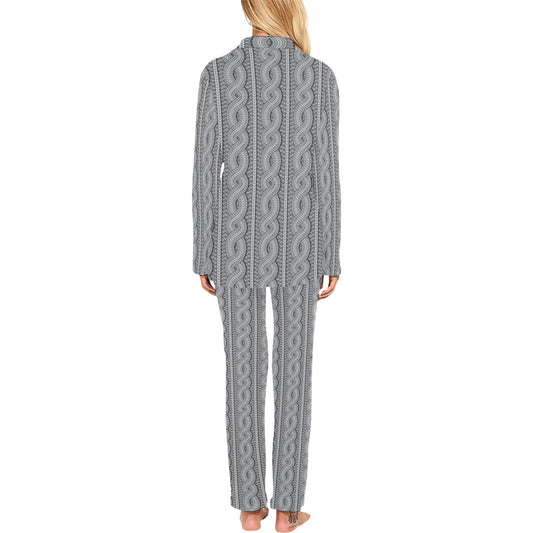 Cable Knit Pattern Print Design 01 Women's Long Pajama Set