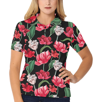 Tulip Pattern Print Design TP08 Women's Polo Shirt