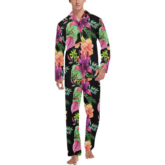 Amaryllis Pattern Print Design AL09 Men's Long Pajama Set