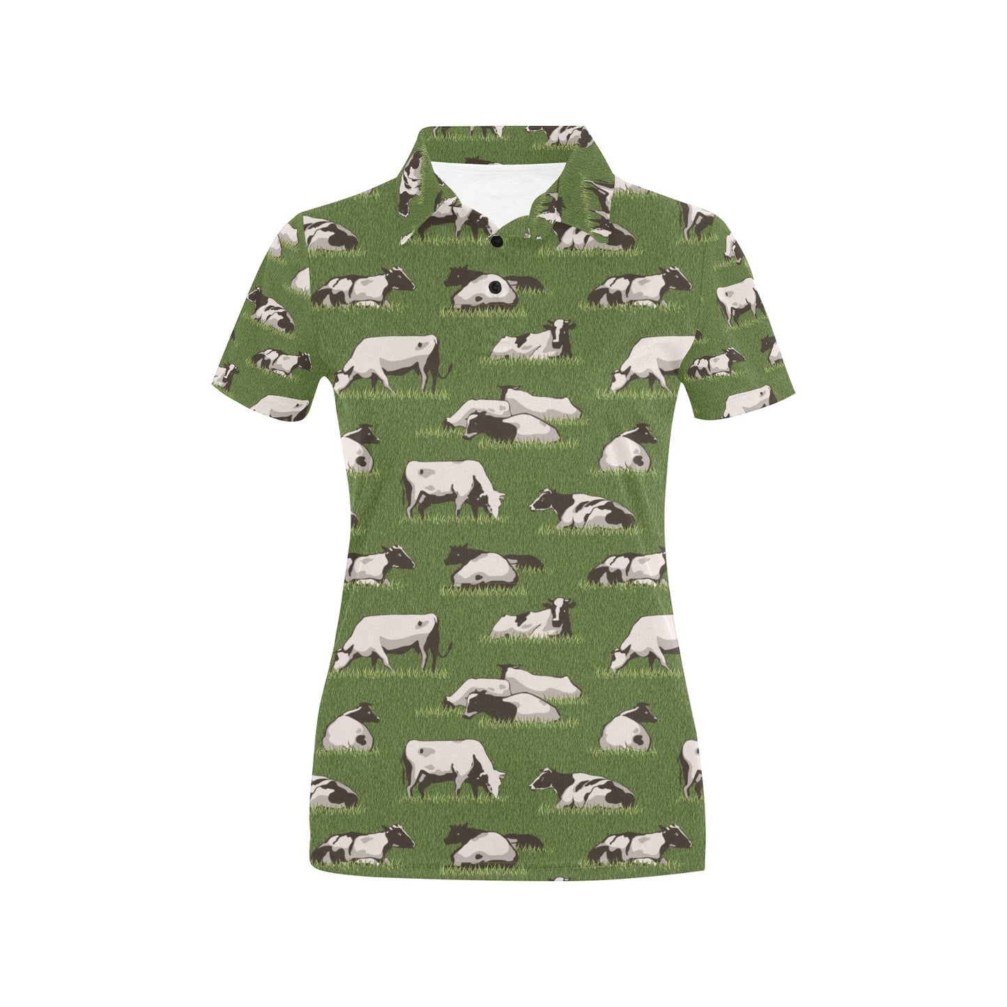 Cow on Grass Print Pattern Women's Polo Shirt
