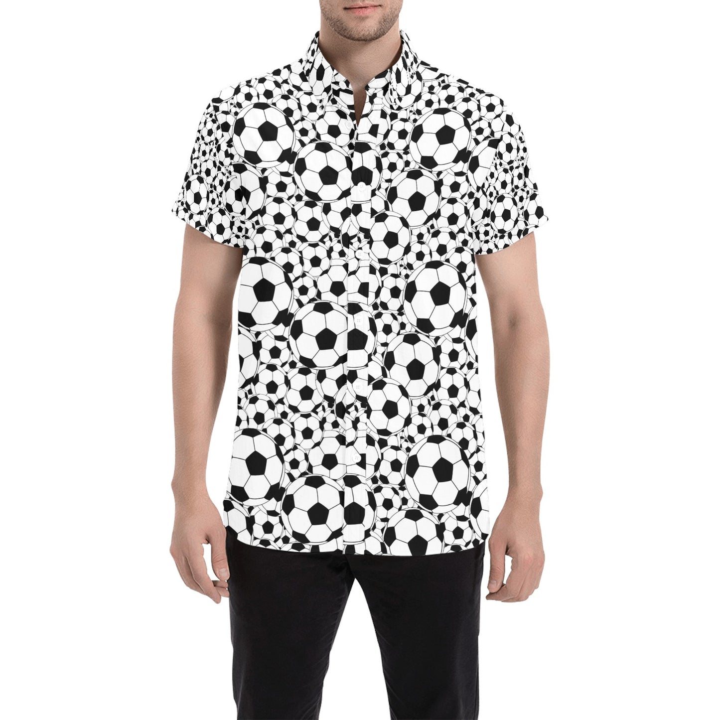Soccer Ball Print Design LKS301 Men Short Sleeve Button Up Shirt