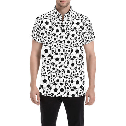 Soccer Ball Print Design LKS301 Men Short Sleeve Button Up Shirt