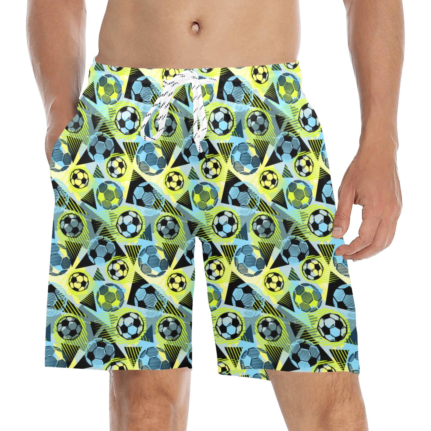 Soccer Ball Themed Print Design Men's Swim Trunks Beach Shorts