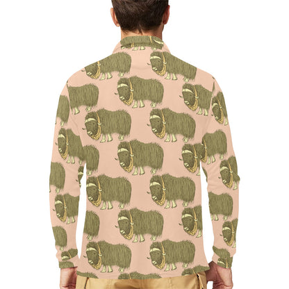 Yak Pattern Print Design 01 Long Sleeve Polo Shirt For Men's