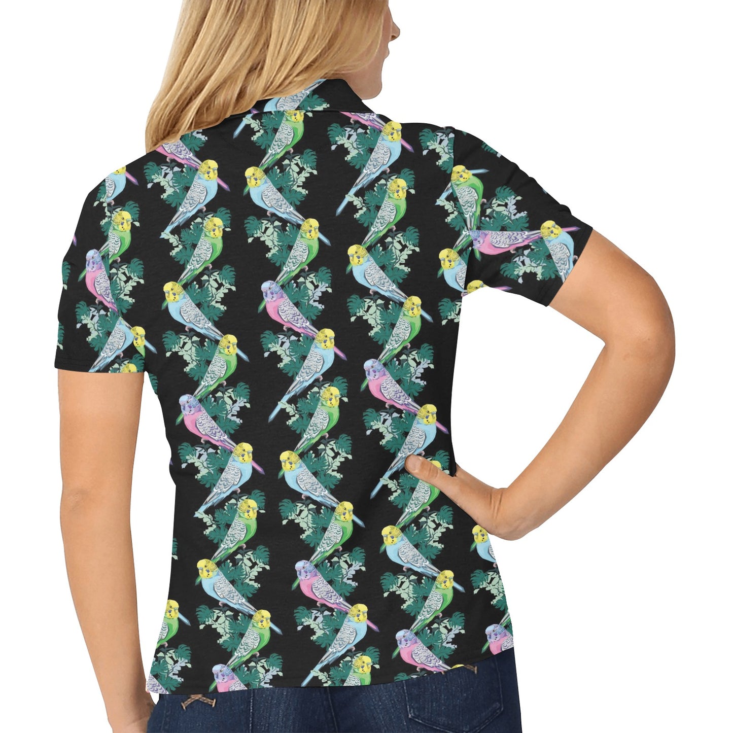 Budgerigar Pattern Print Design 03 Women's Polo Shirt