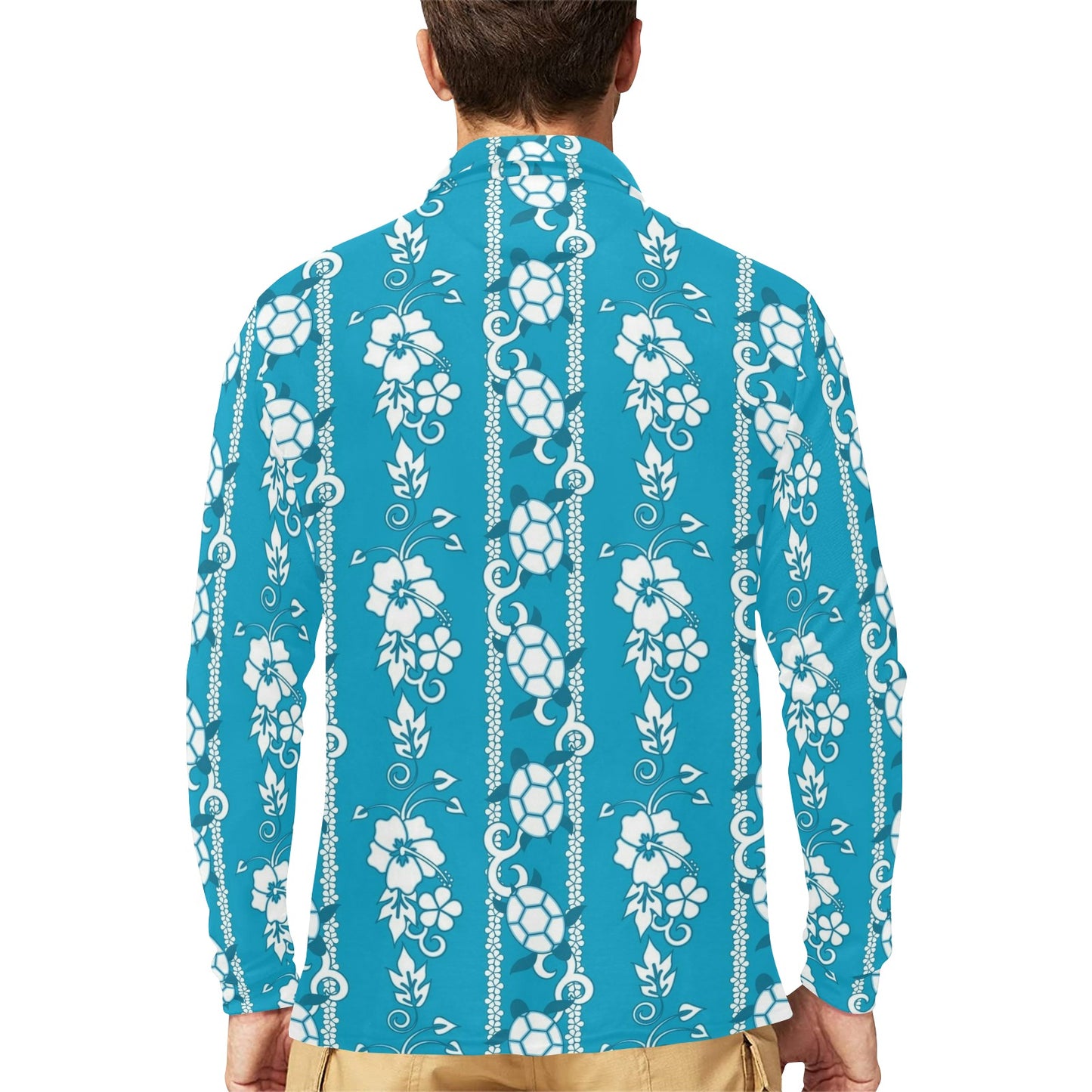 Hawaiian Themed Pattern Print Design H025 Long Sleeve Polo Shirt For Men's