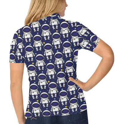 Astronaut Pattern Print Design 01 Women's Polo Shirt