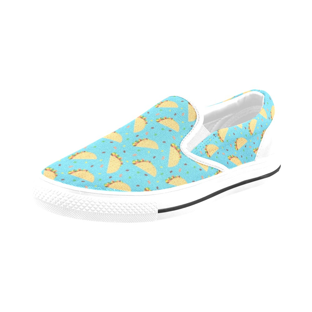 Taco Print Design LKS303 White Slip Ons Canvas Women's Shoes