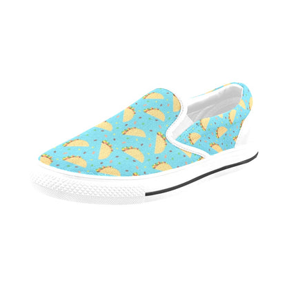 Taco Print Design LKS303 White Slip Ons Canvas Women's Shoes