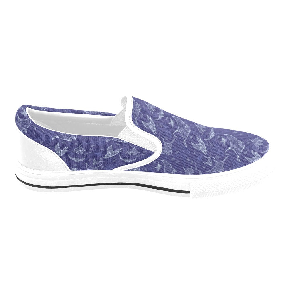 Manta Ray Print Design LKS401 White Slip Ons Canvas Women's Shoes