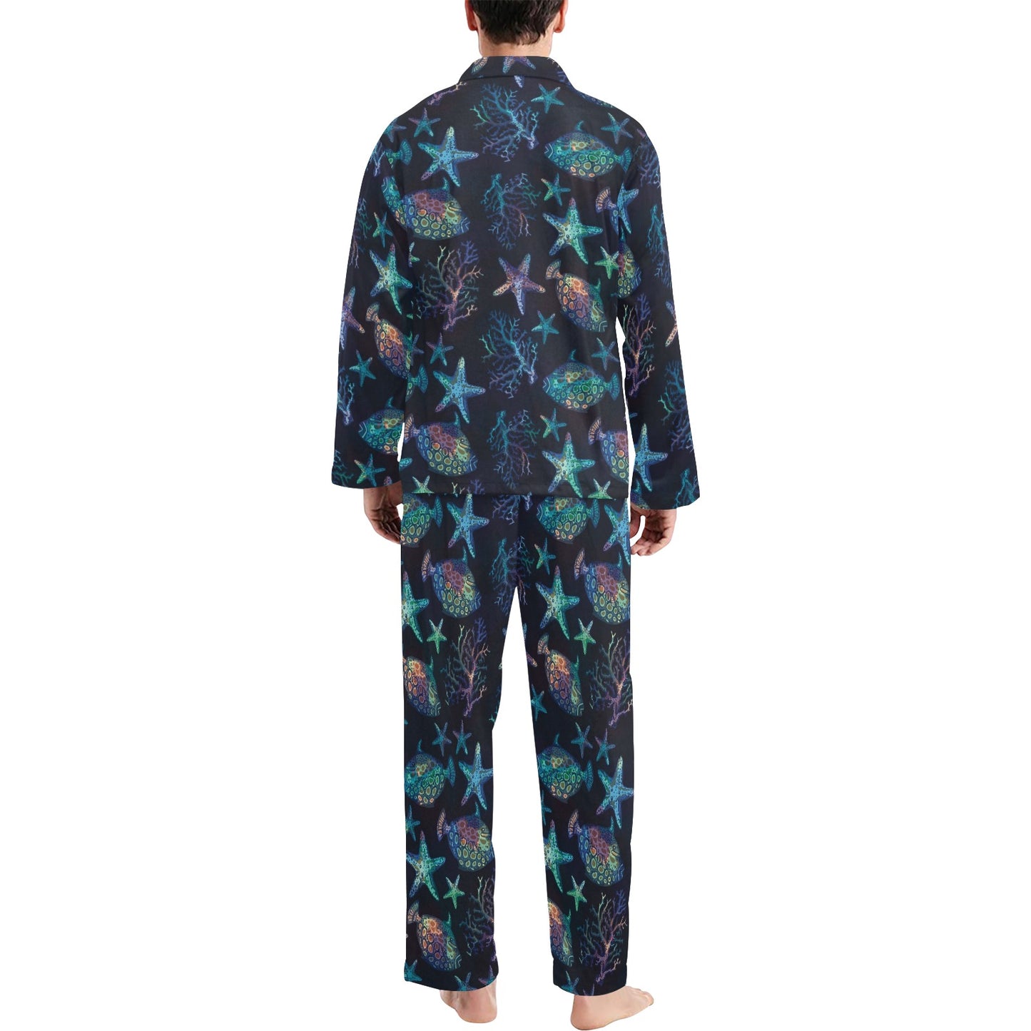 Starfish Pattern Print Design 01 Men's Long Pajama Set