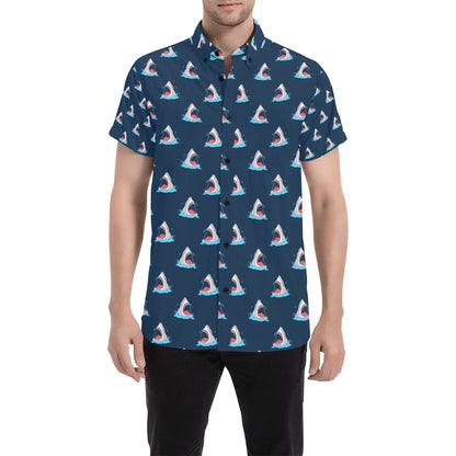 Shark Print Design LKS3010 Men Short Sleeve Button Up Shirt