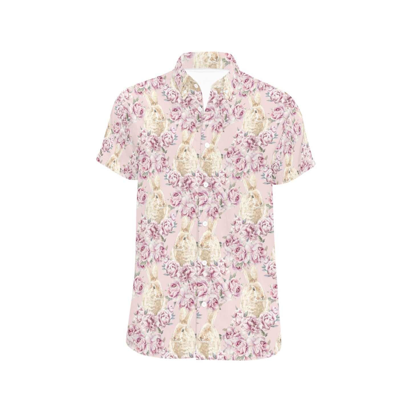 Rabbit Print Design LKS403 Men Short Sleeve Button Up Shirt
