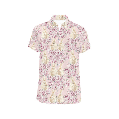 Rabbit Print Design LKS403 Men Short Sleeve Button Up Shirt