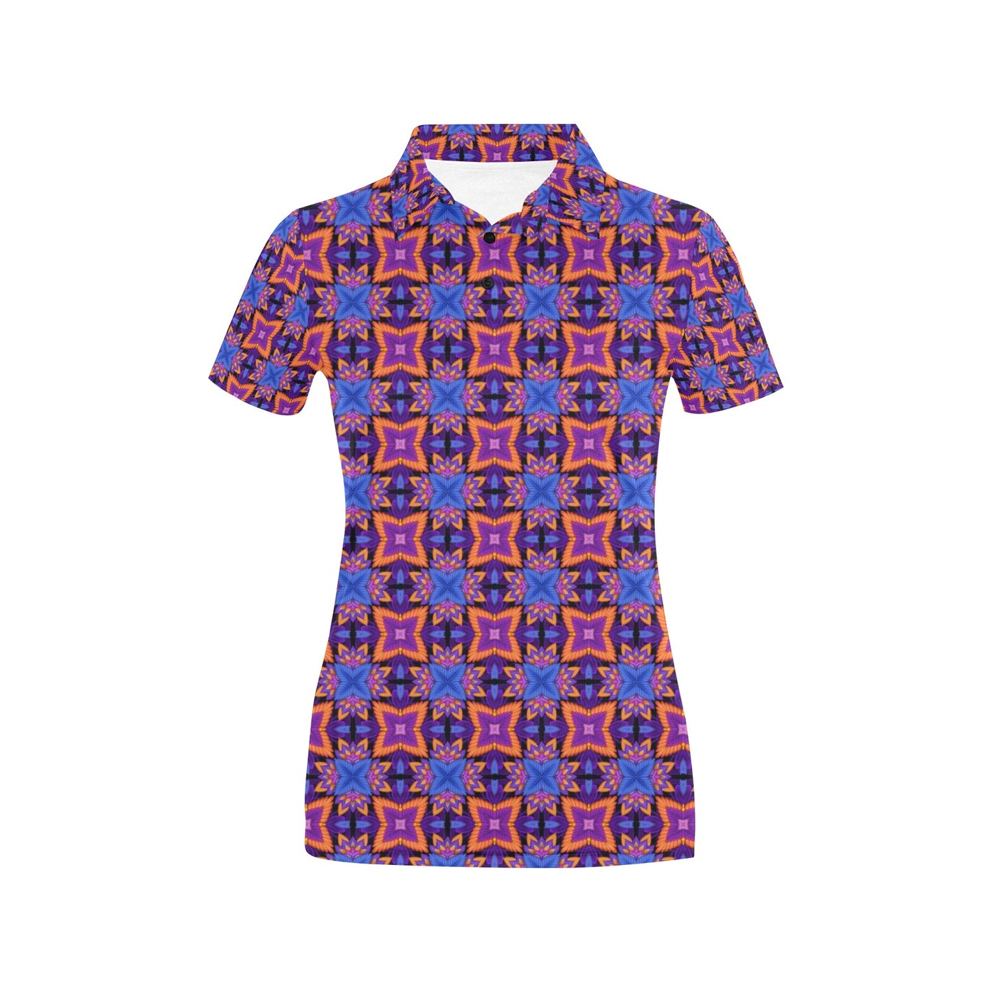 kaleidoscope Purple Orange Print Design Women's Polo Shirt