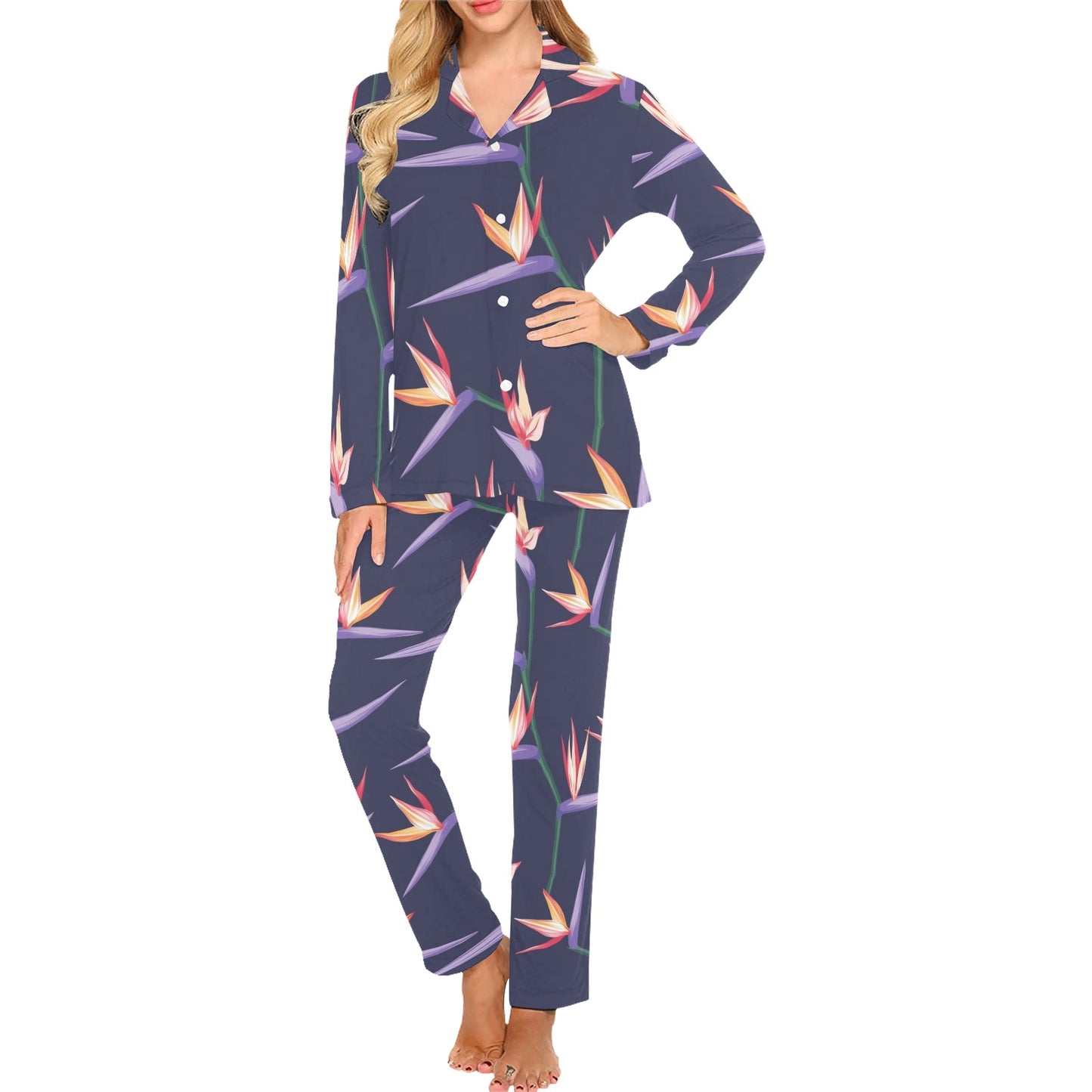 Bird Of Paradise Pattern Print Design BOP015 Women's Long Pajama Set