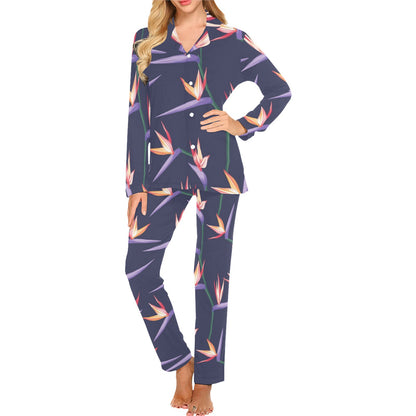Bird Of Paradise Pattern Print Design BOP015 Women's Long Pajama Set
