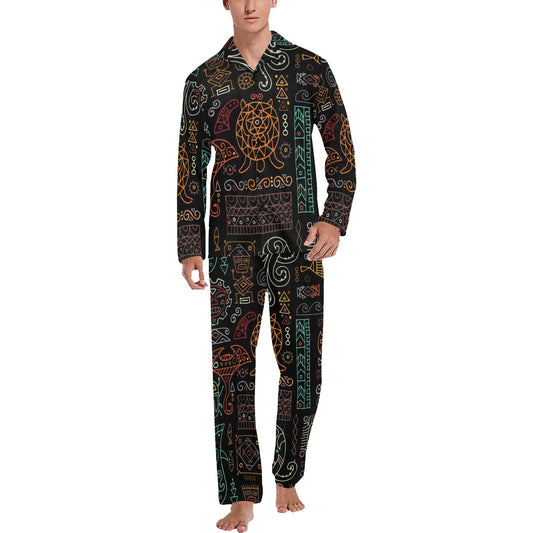 Polynesian Pattern Print Design A04 Men's Long Pajama Set