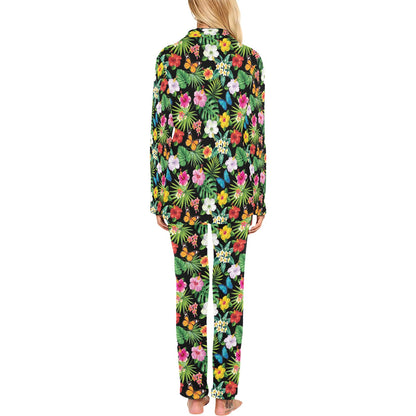 Hibiscus With Butterfly Print Design LKS305 Women's Long Pajama Set