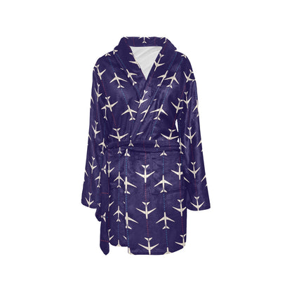 Airplane Pattern Print Design 03 Women's Fleece Robe