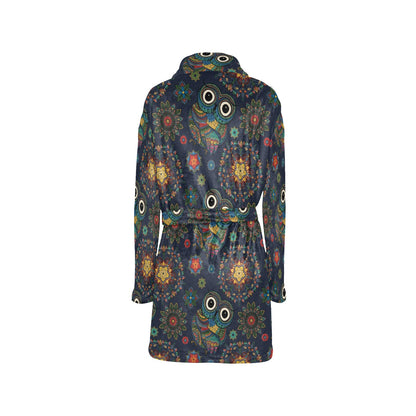 Owl Boho Style Pattern Print Design A04 Women's Fleece Robe