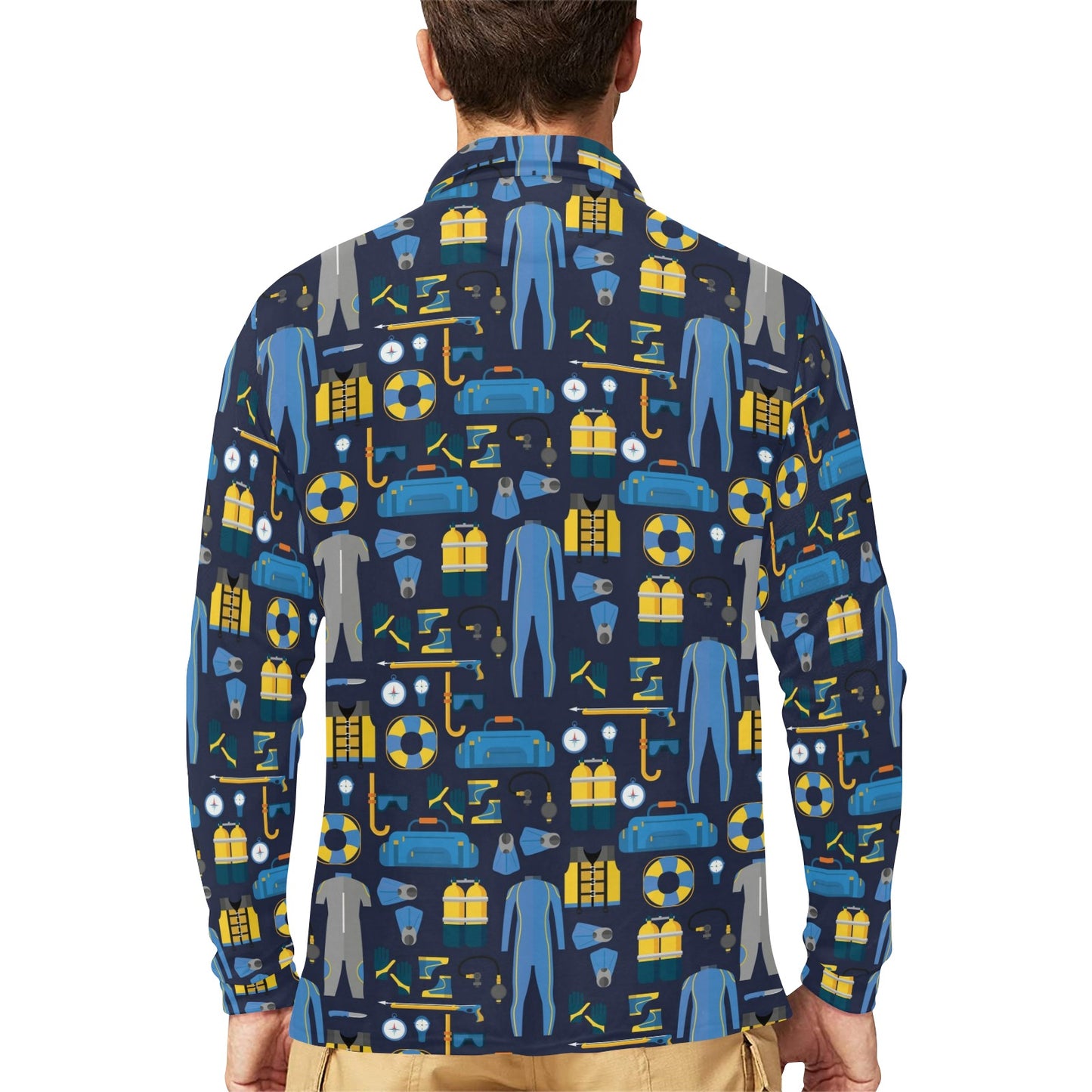 Scuba Equipment Print Design LKS305 Long Sleeve Polo Shirt For Men's