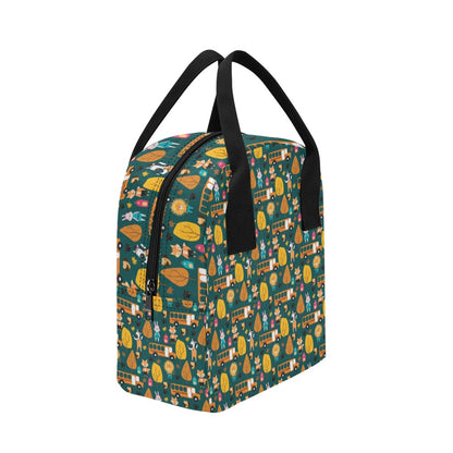 School Bus Print Design LKS309 Insulated Lunch Bag
