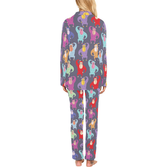 Chimpanzee Pattern Print Design 03 Women's Long Pajama Set