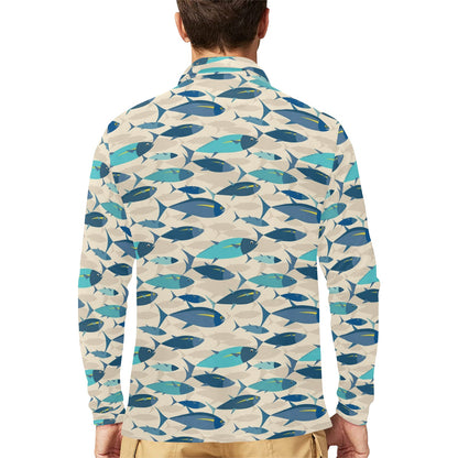 Tuna Fish Print Design LKS302 Long Sleeve Polo Shirt For Men's