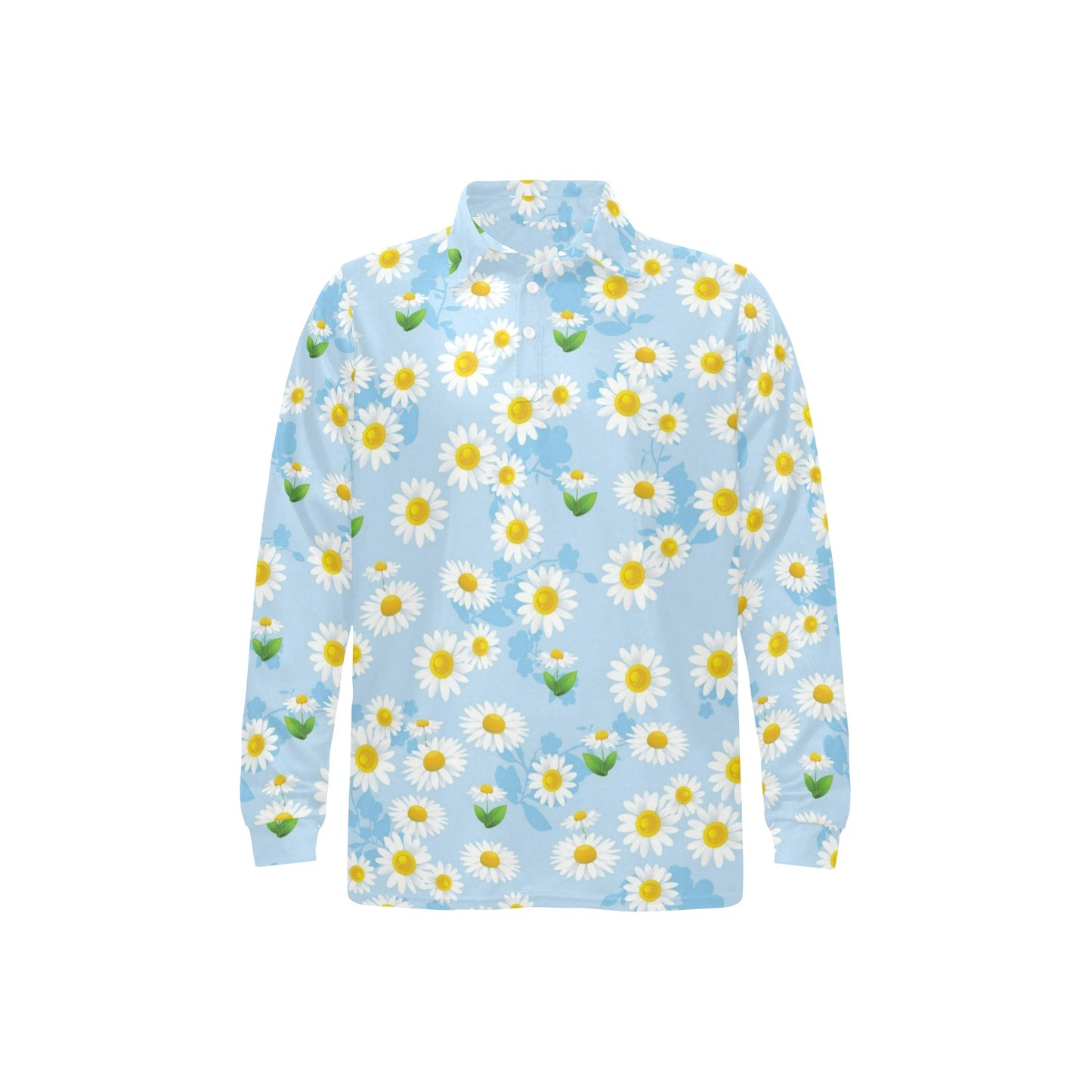 Daisy Pattern Print Design DS010 Long Sleeve Polo Shirt For Men's