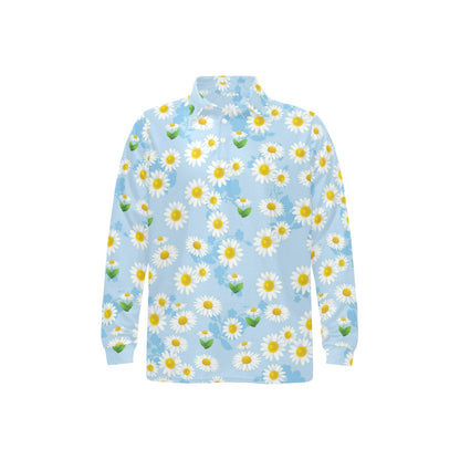 Daisy Pattern Print Design DS010 Long Sleeve Polo Shirt For Men's