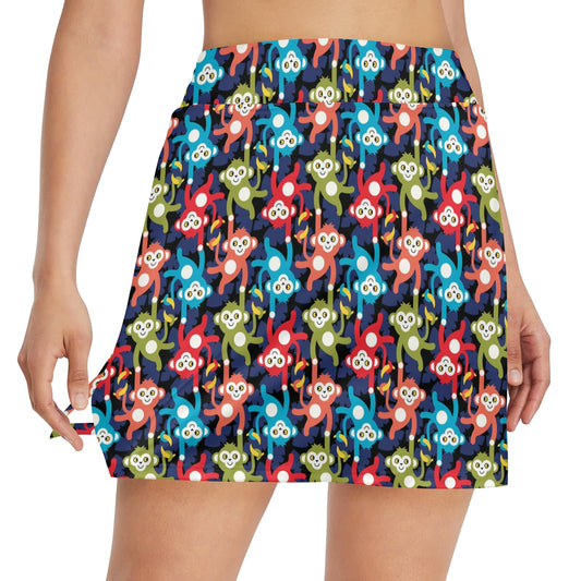 Monkey Colorful Design Themed Print 17" Golf & Pickleball Skort with Pockets