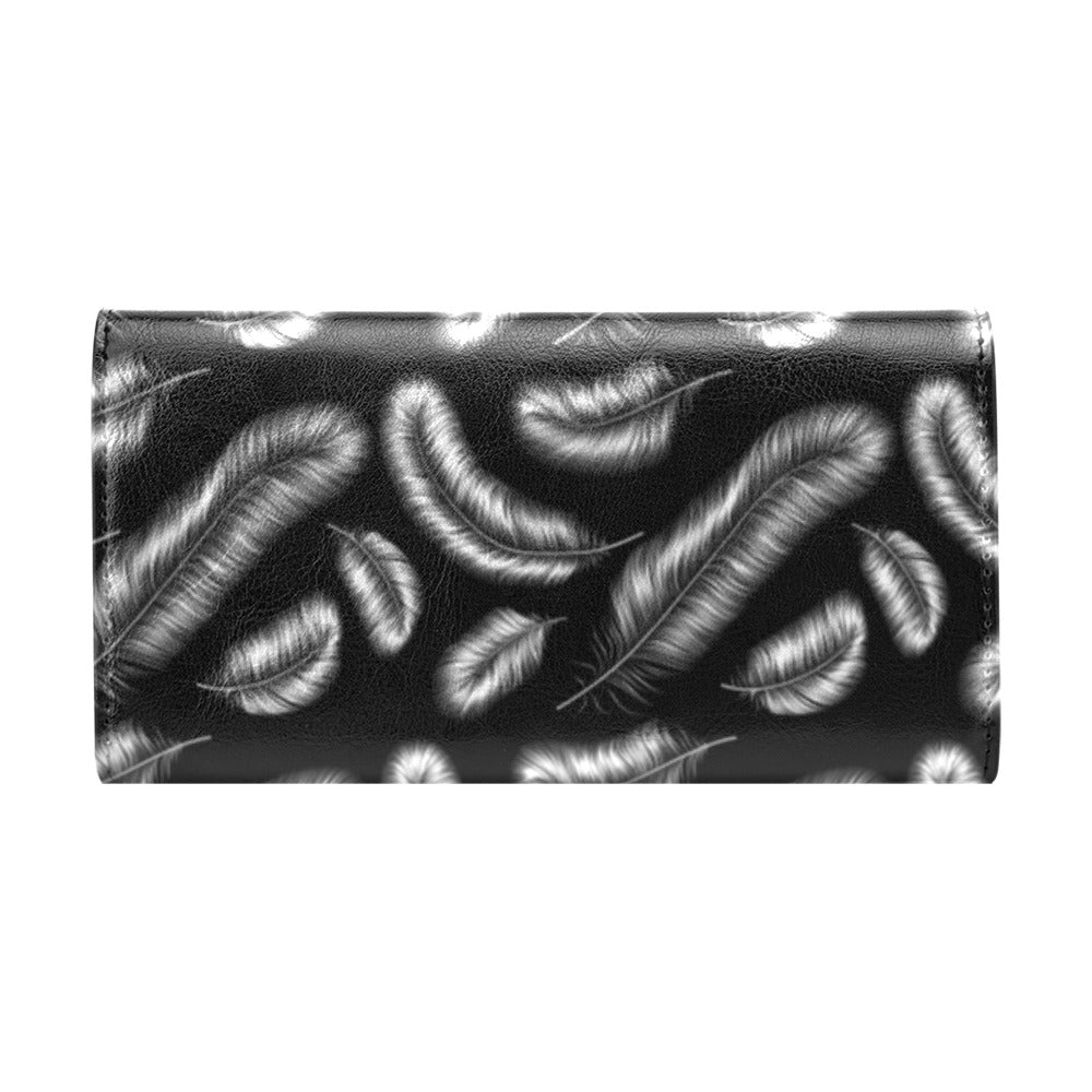Feather Black White Design Print Women's Trifold Wallet