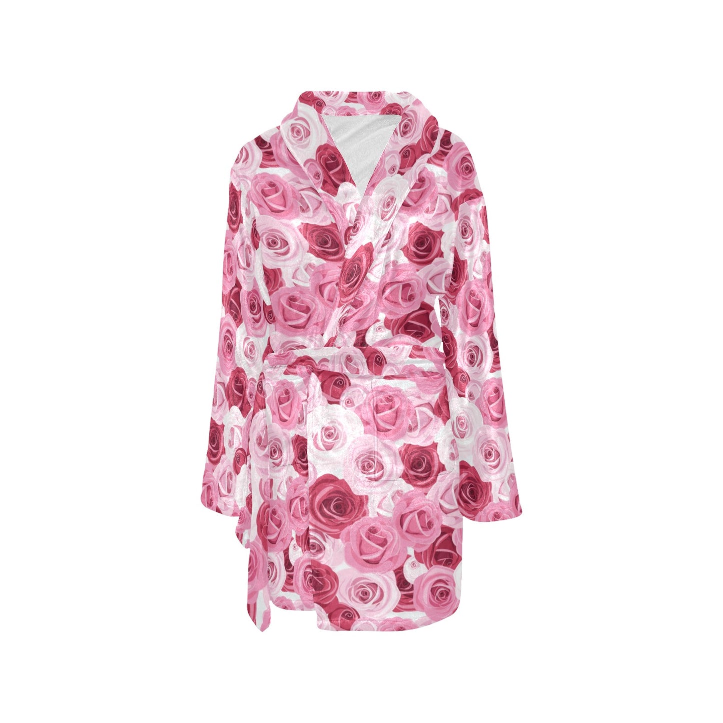 Pink Red Rose Pattern Print Women's Fleece Robe