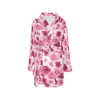 Pink Red Rose Pattern Print Women's Fleece Robe