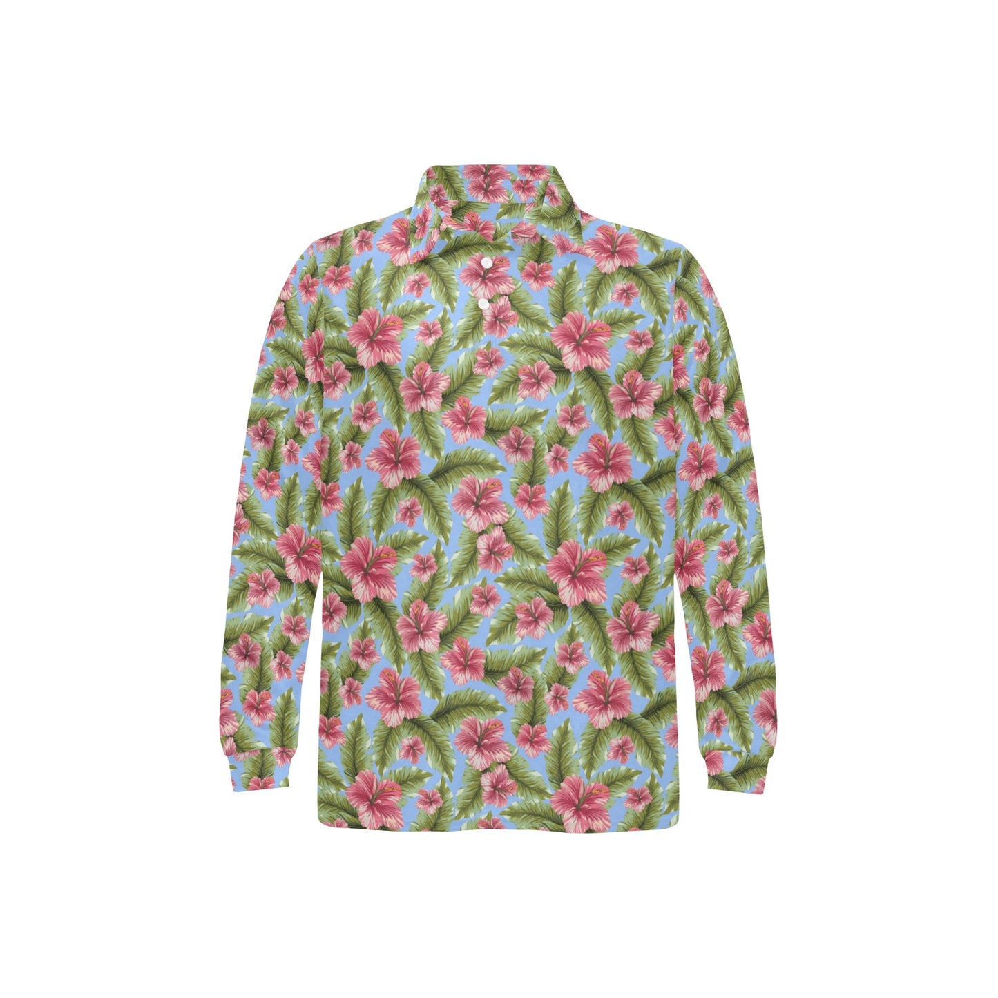Tropical Flower Print Design LKS301 Long Sleeve Polo Shirt For Men's