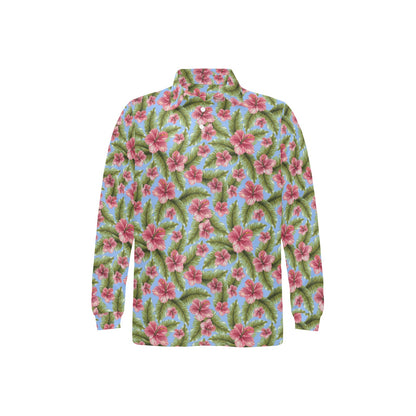 Tropical Flower Print Design LKS301 Long Sleeve Polo Shirt For Men's
