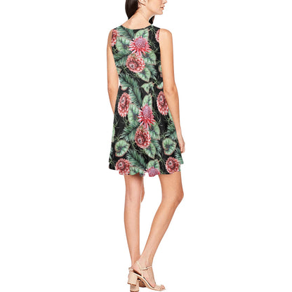 Dahlia Pattern Print Design DH06 Sleeveless Dress