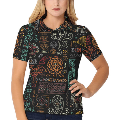 Polynesian Pattern Print Design A04 Women's Polo Shirt