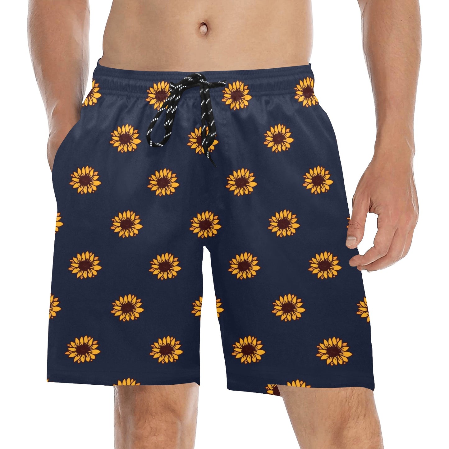 Sunflower Print Design LKS304 Men's Swim Trunks Beach Shorts