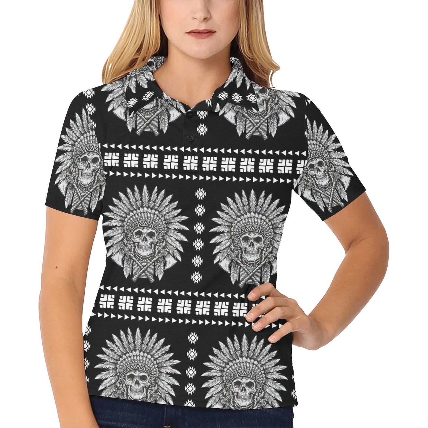 Native American Indian Skull Women's Polo Shirt