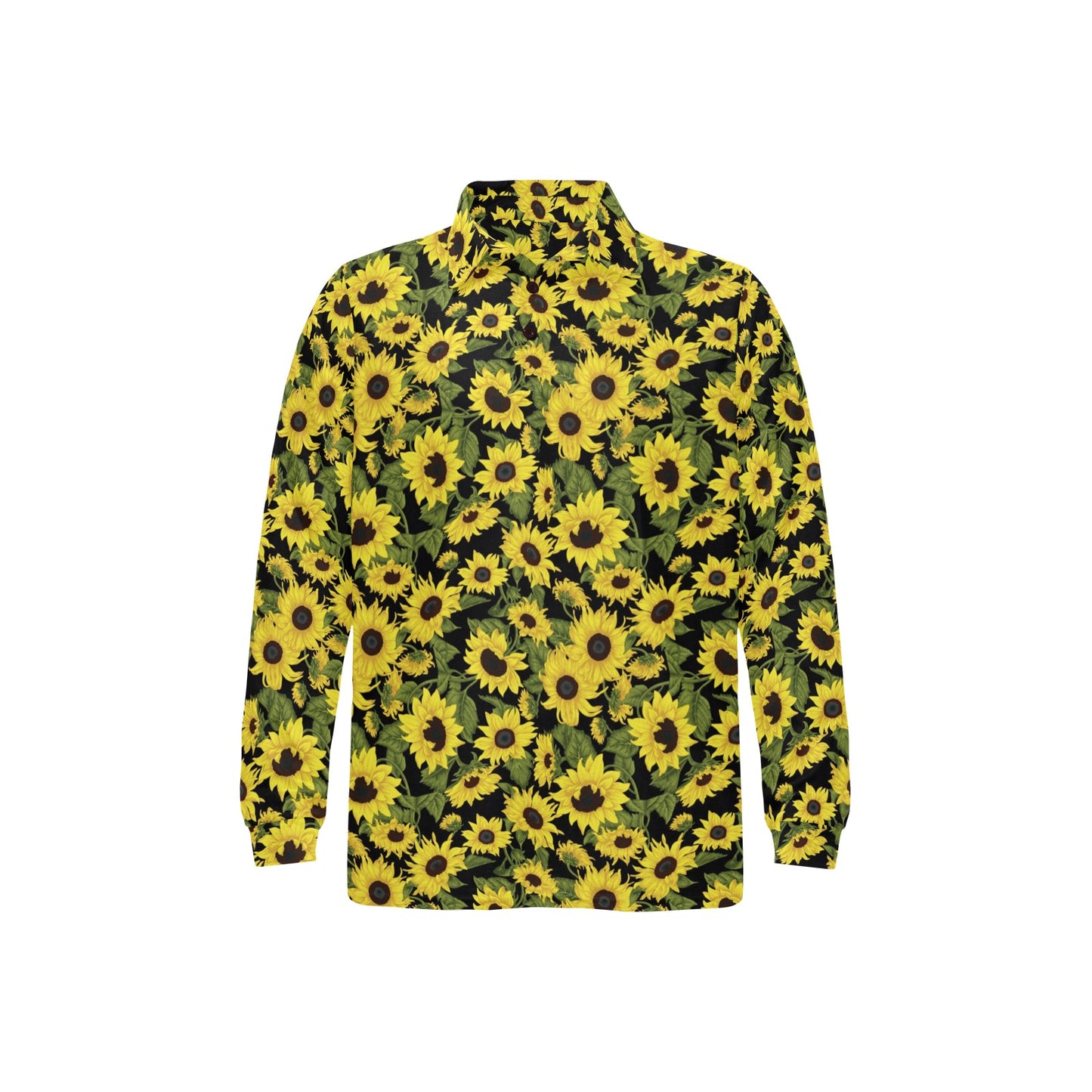 Sunflower Fresh Bright Color Print Long Sleeve Polo Shirt For Men's