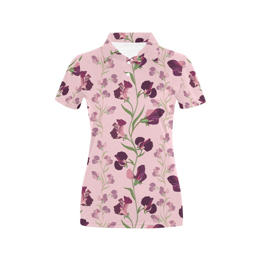 Peony Pattern Print Design PE09 Women's Polo Shirt