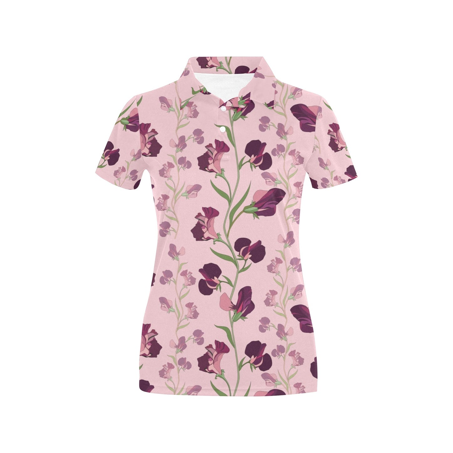 Peony Pattern Print Design PE09 Women's Polo Shirt