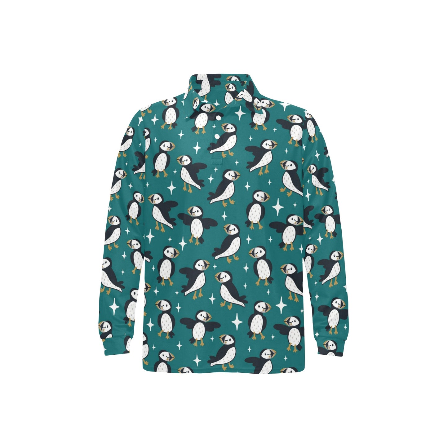 Puffin Pattern Print Design A05 Long Sleeve Polo Shirt For Men's