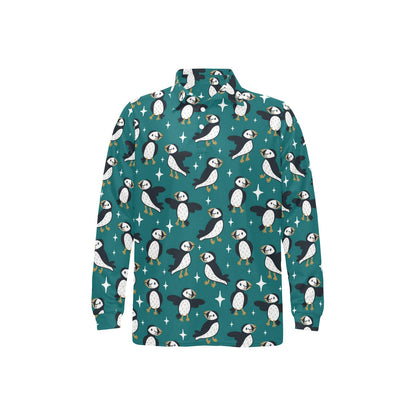 Puffin Pattern Print Design A05 Long Sleeve Polo Shirt For Men's