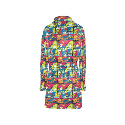 Dinosaur Comic Pop Art Style Women's Fleece Robe