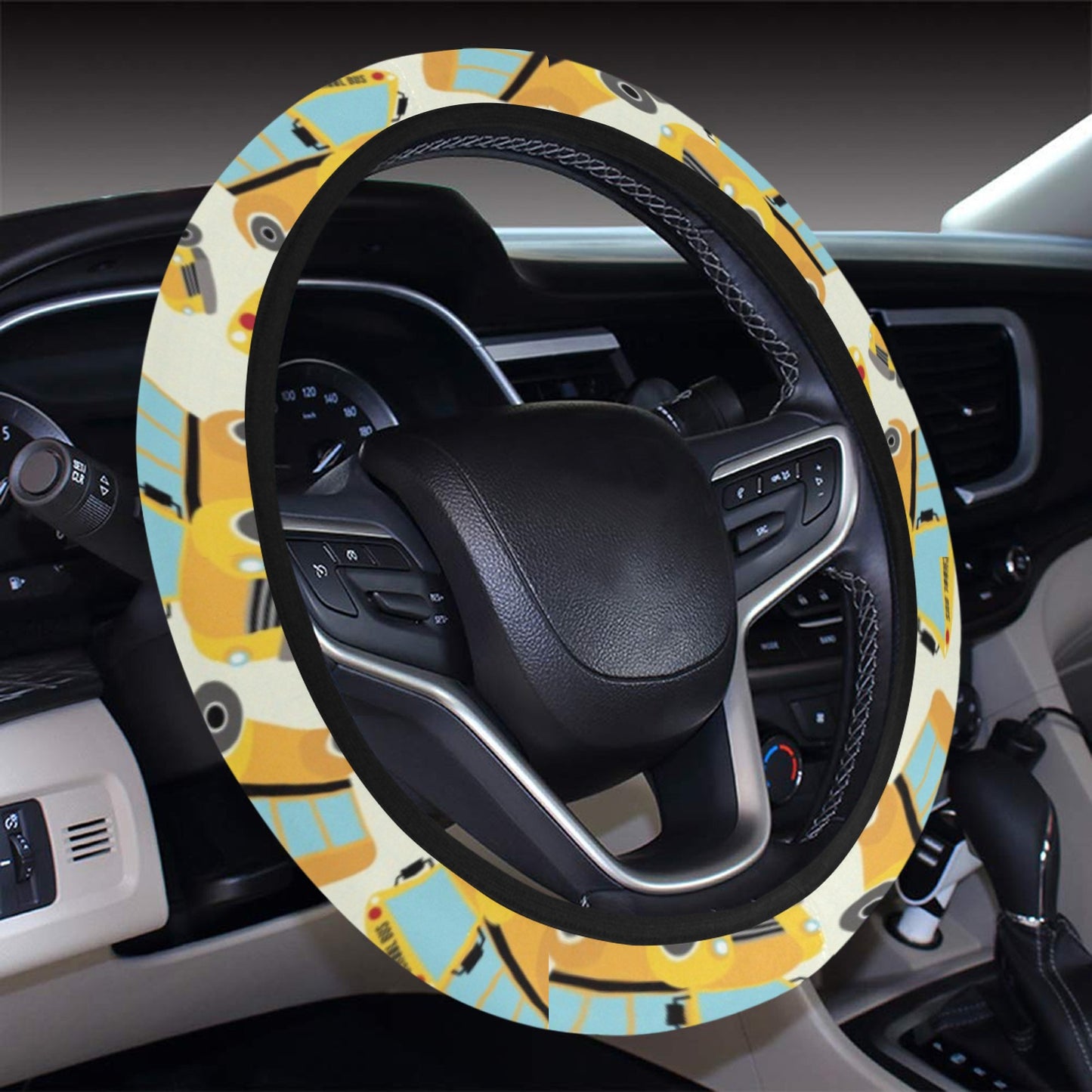 School Bus Print Design LKS301 Steering Wheel Cover with Elastic Edge