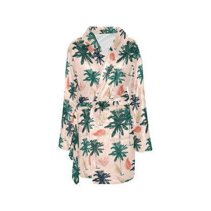 Palm Tree Pattern Print Design PT014 Women's Fleece Robe